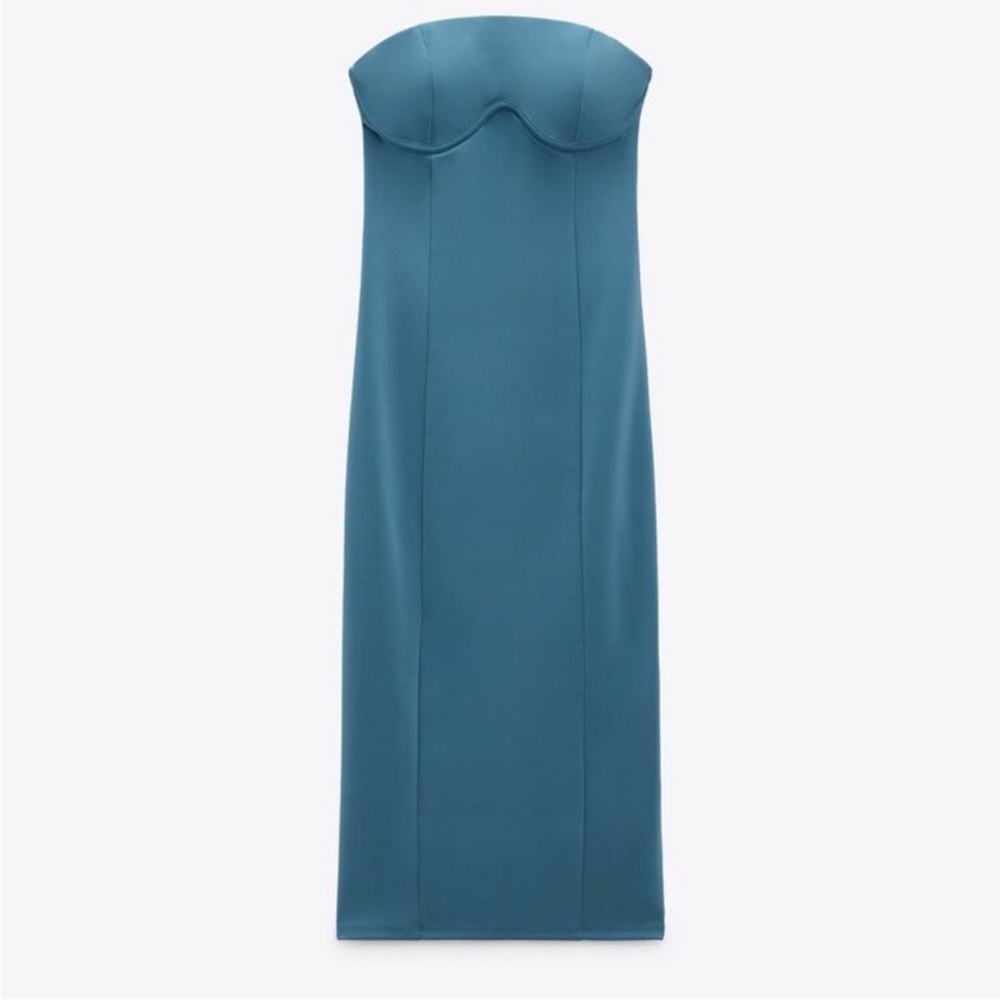 Zara Blue Strapless Midi Dress